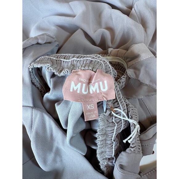 Mumu Weddings Gray Maxi Dress Ruffle Strap Bridesmaid Formal Gown NWT - Picture 6 of 9